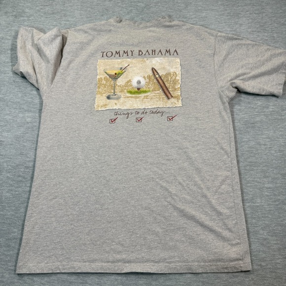Tommy Bahama Shirt Mens XL Gray Graphic Short Sleeve Golf Martini Cigar Beach - Picture 1 of 9